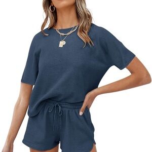 Casual Navy Blue Knit Lounge Set